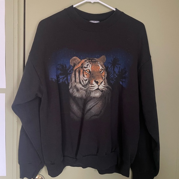 Lee Tops - Rare VTG Lee Black Tiger Double sided Graphic Sweatshirt Sz L